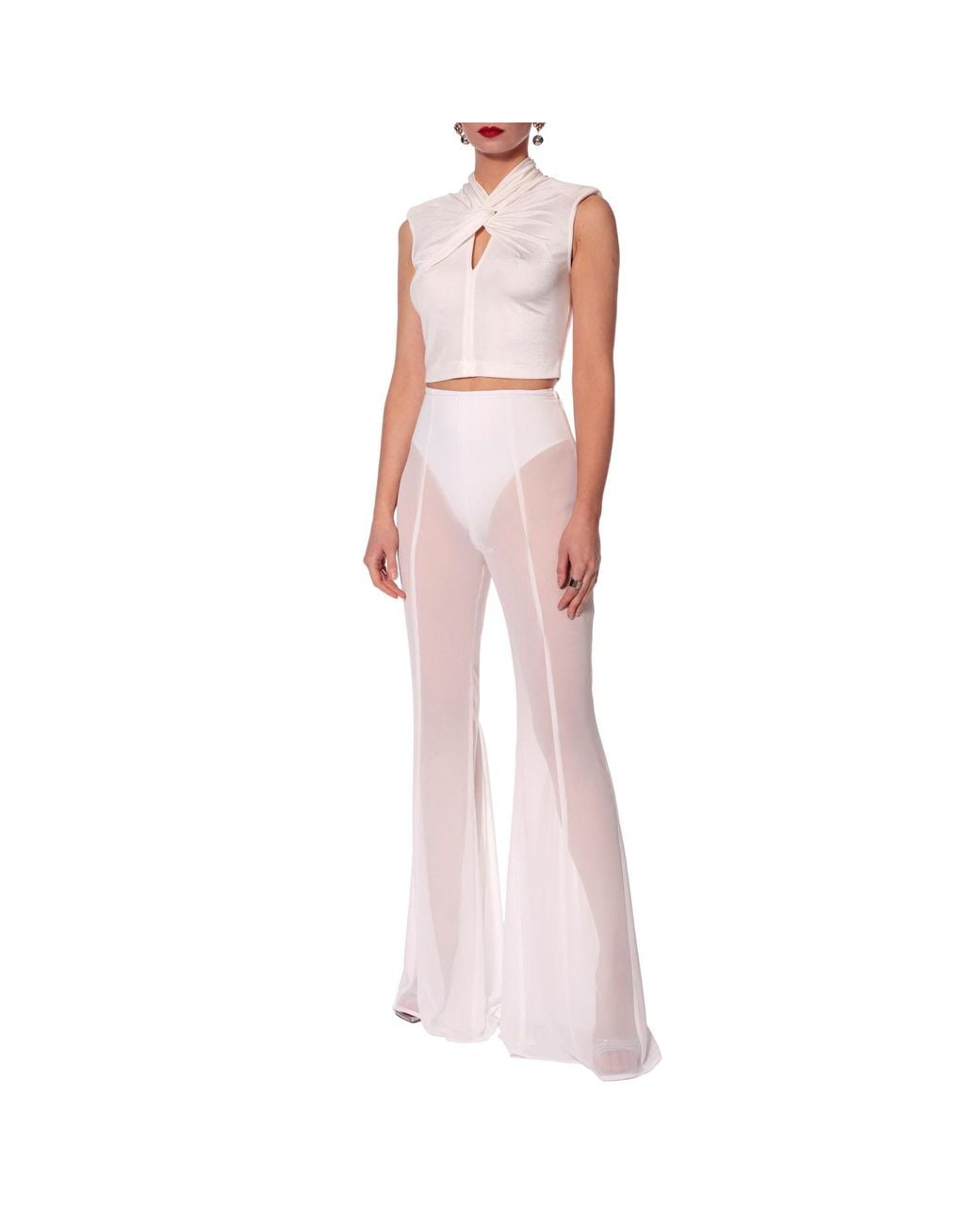 AGGI by HALEWSKI White Ada Pearl Sleeveless Crop Top