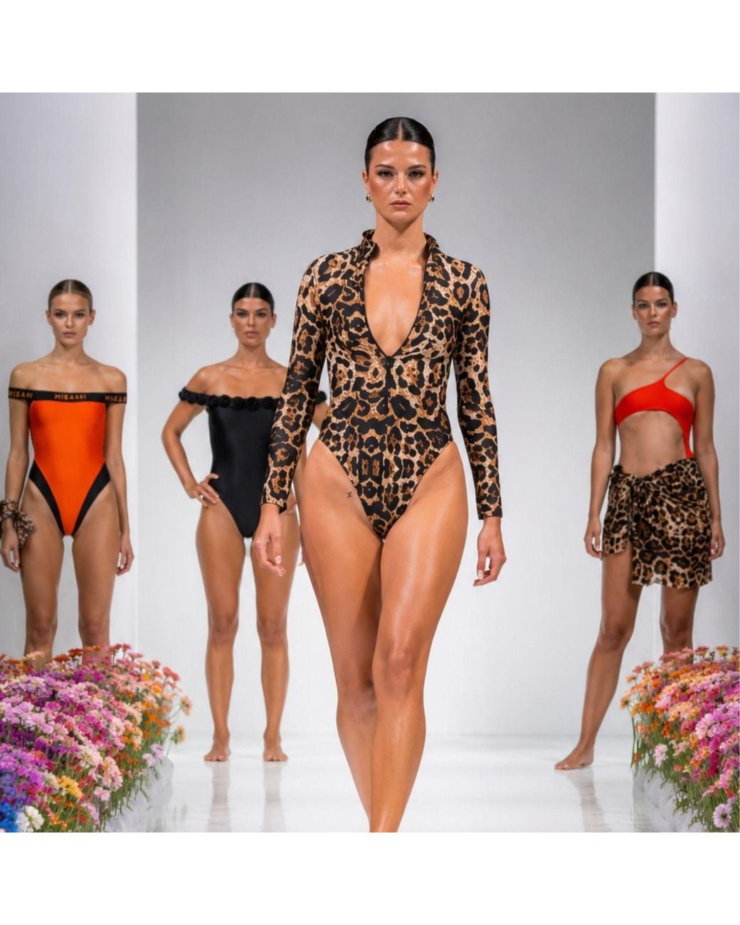 Misari White Leopard Zip One-Piece Swimsuit