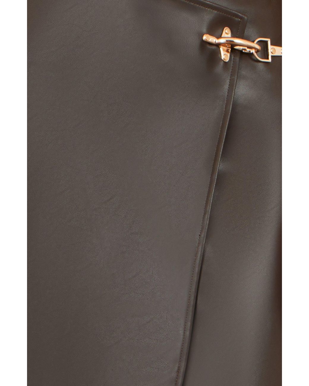 Yumi' Gray Faux Leather Wrap Mini Skirt