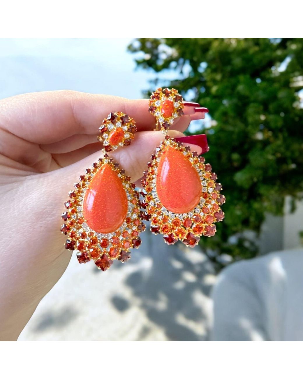 Latelita London Orange Gabriela Fire Opal Drop Earrings