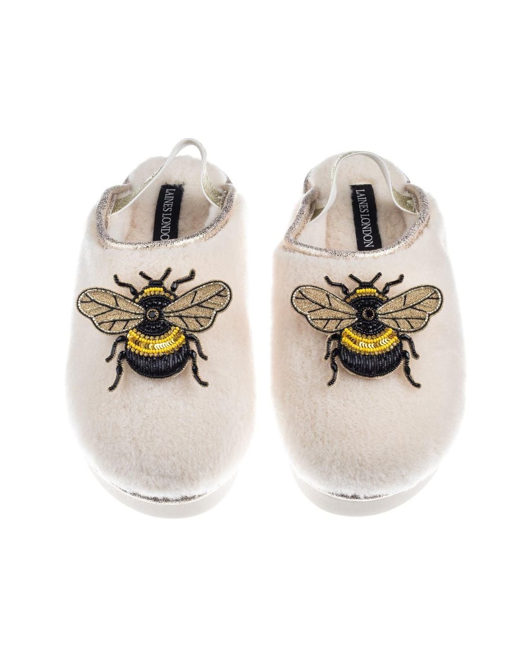 Laines London Metallic Neutrals Flatform Cloud Closed Toe Slippers With Double Honey Bee Brooches