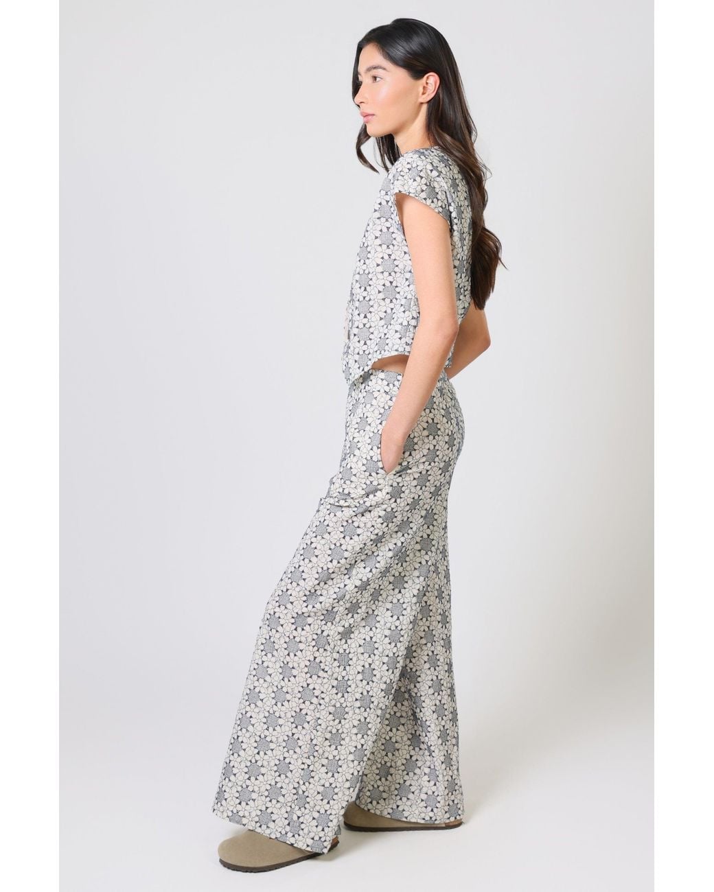 Traffic People Gray Miss Daisy And Floral Rene Wide Leg Trousers