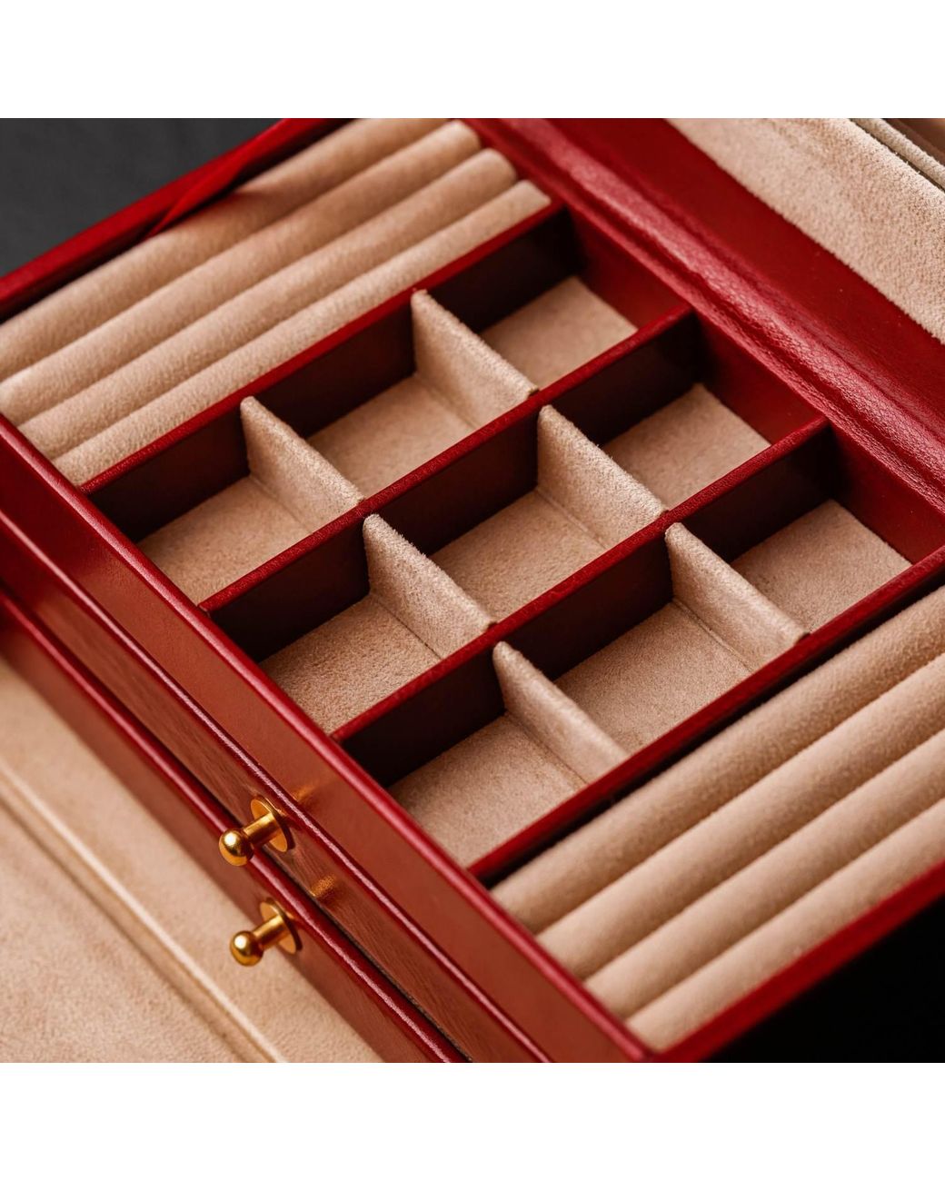 Time Resistance Red Leather Jewelry Box For