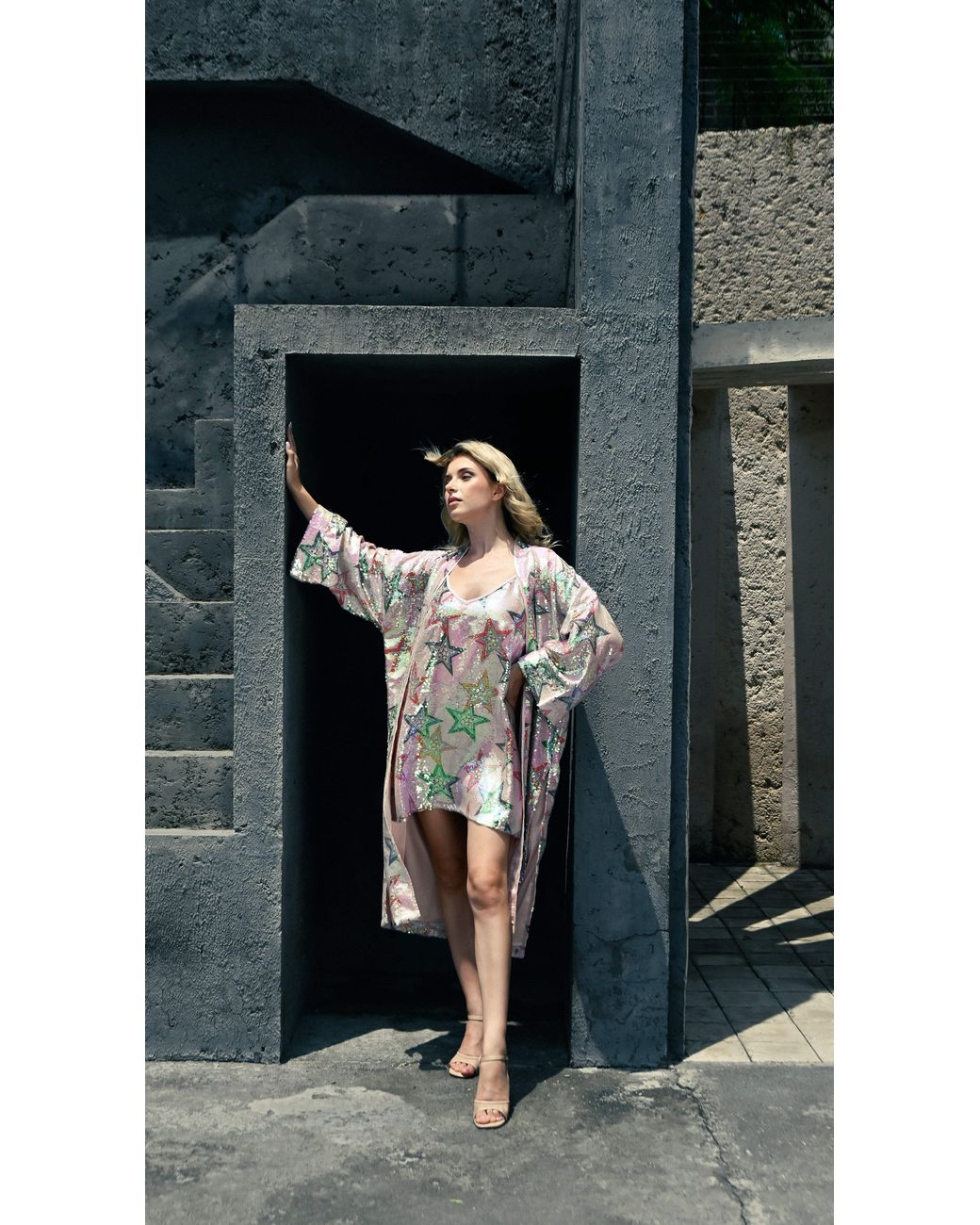 Any Old Iron Pink Iridescent Sequin Star Short Dress