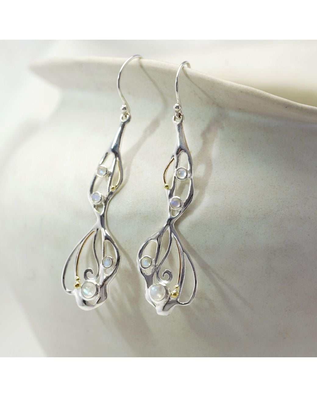Isla Silver Metallic Moonstone Organic Flow Statement Earrings