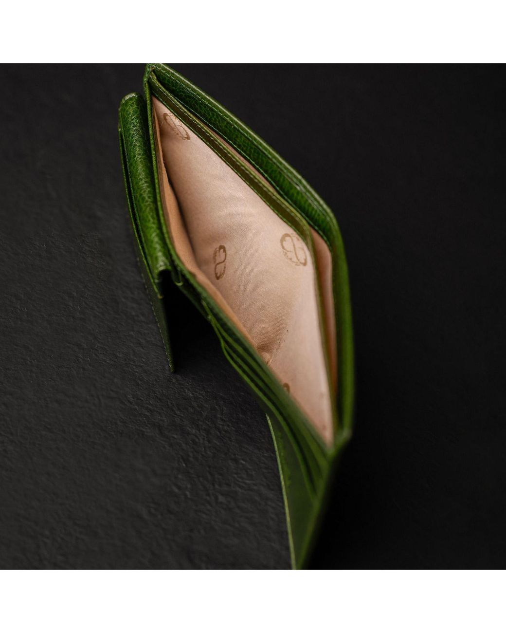 Time Resistance Green Leather Bifold Wallet for men