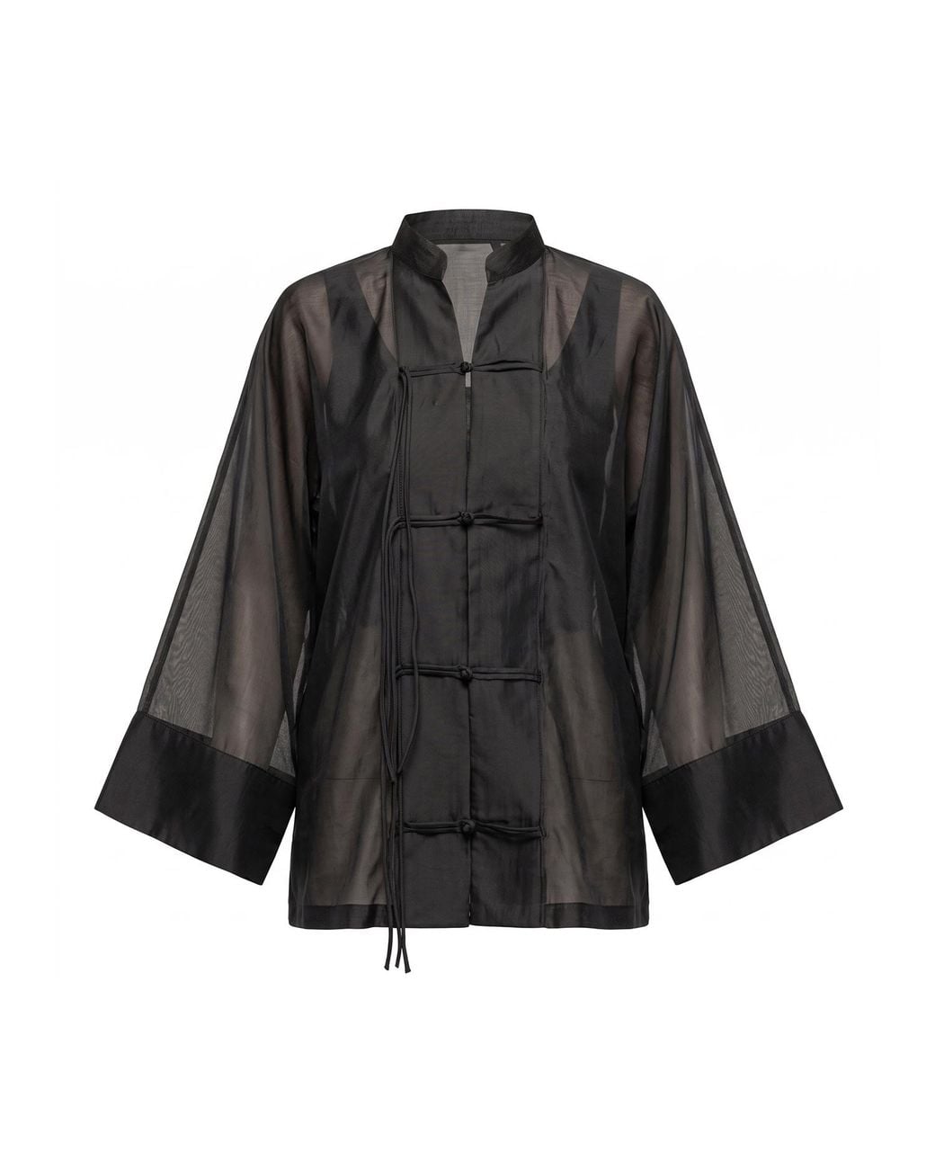 Tantra Spain Sl Black Oversized Shirt With A Japanese-Style Closure, Mandarin Collar