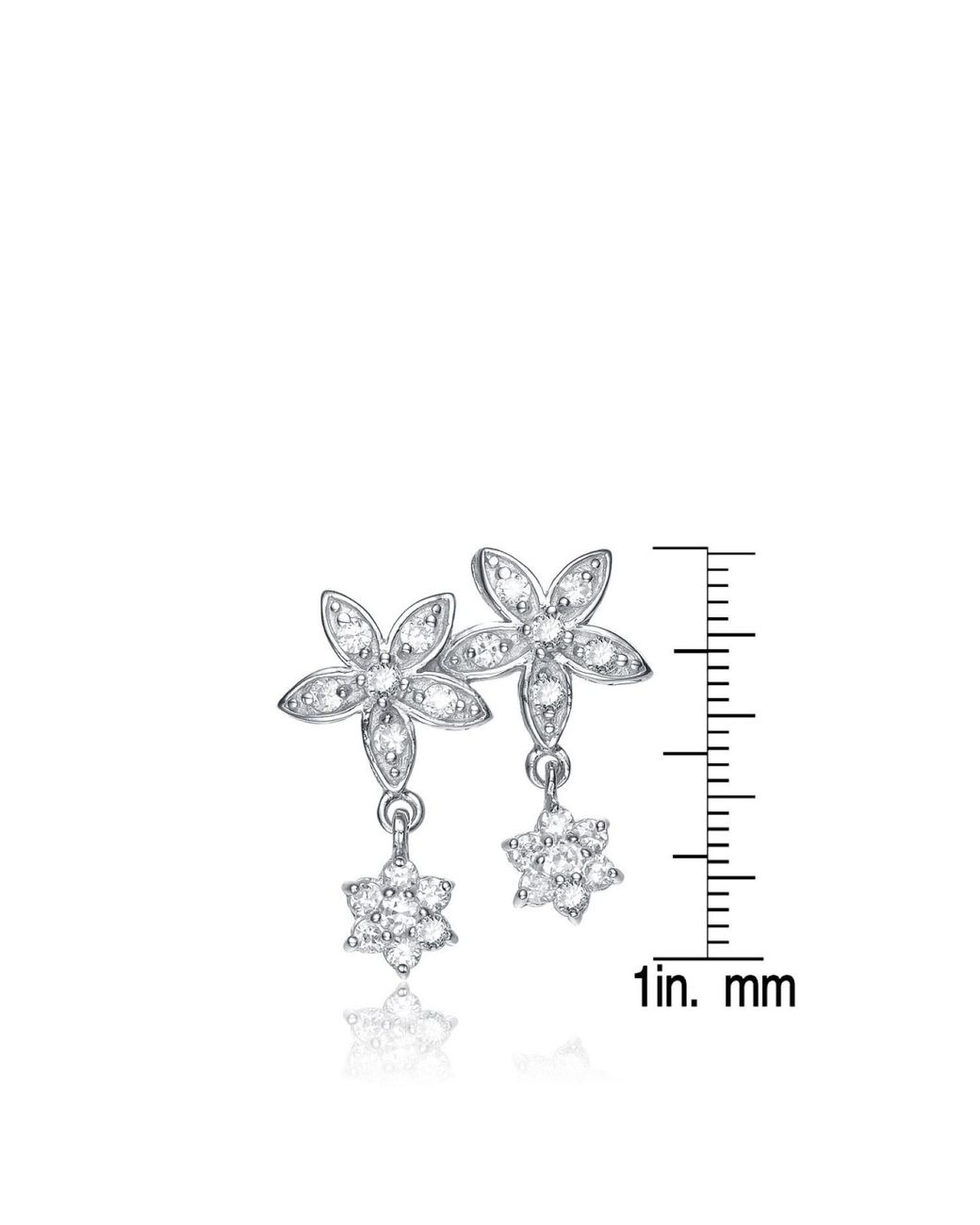 Genevive Jewelry Metallic Sterling Cubic Zirconia Multi-Flower Earrings
