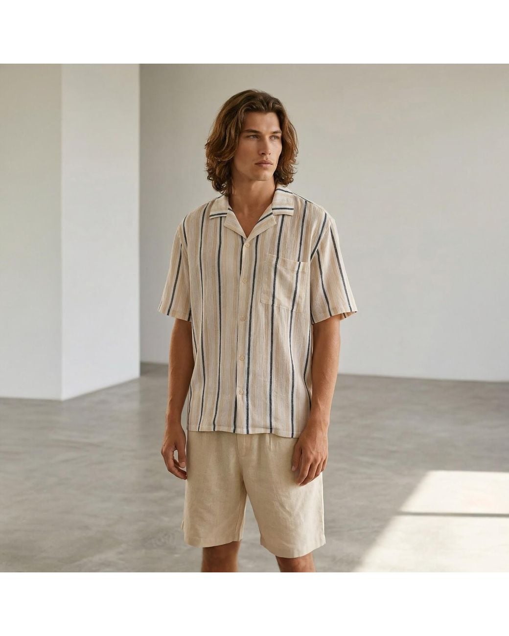 ORIGIN OF HEARTS Natural Neutrals Senai Striped Cotton Resort Shirt for men
