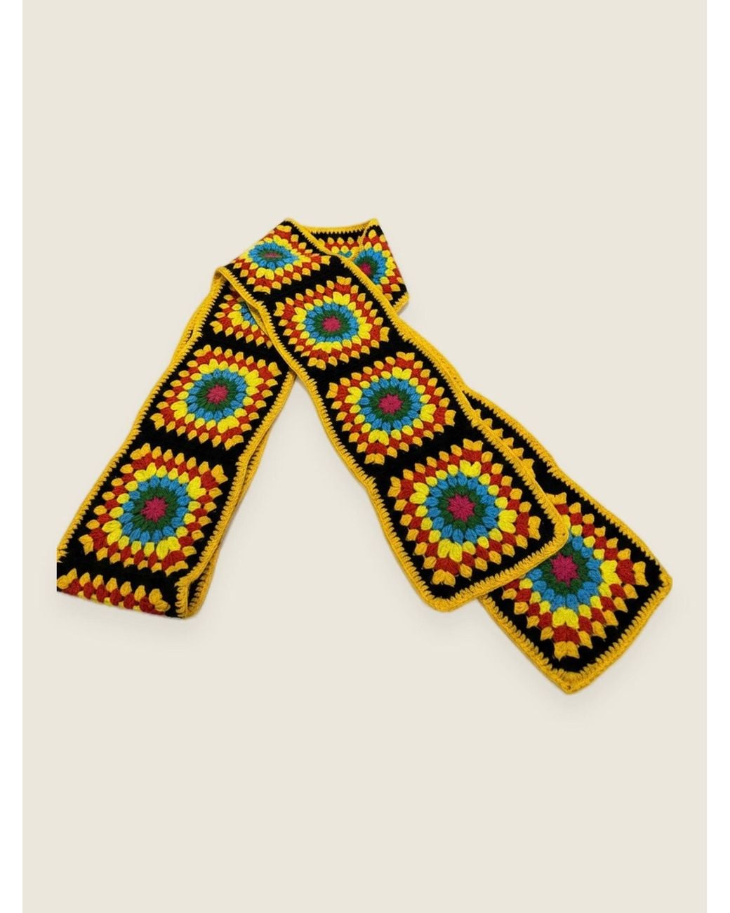 Ana Chic Yellow Sunburst Granny Square Handmade Crochet Scarf