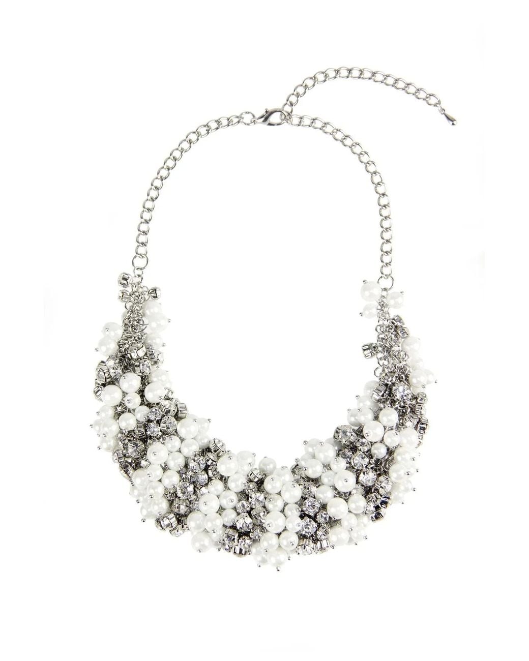 Saachi White Pearl & Crystal Statement Glass Stone Necklace