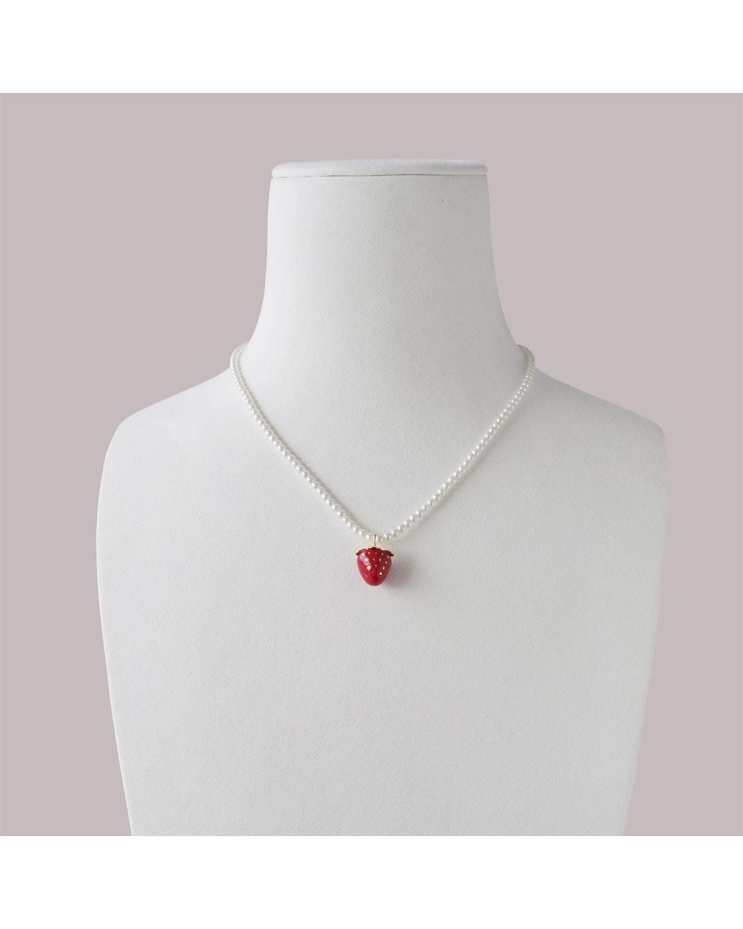 POPORCELAIN White Mini Porcelain Strawberry Swarovski Pearl Necklace