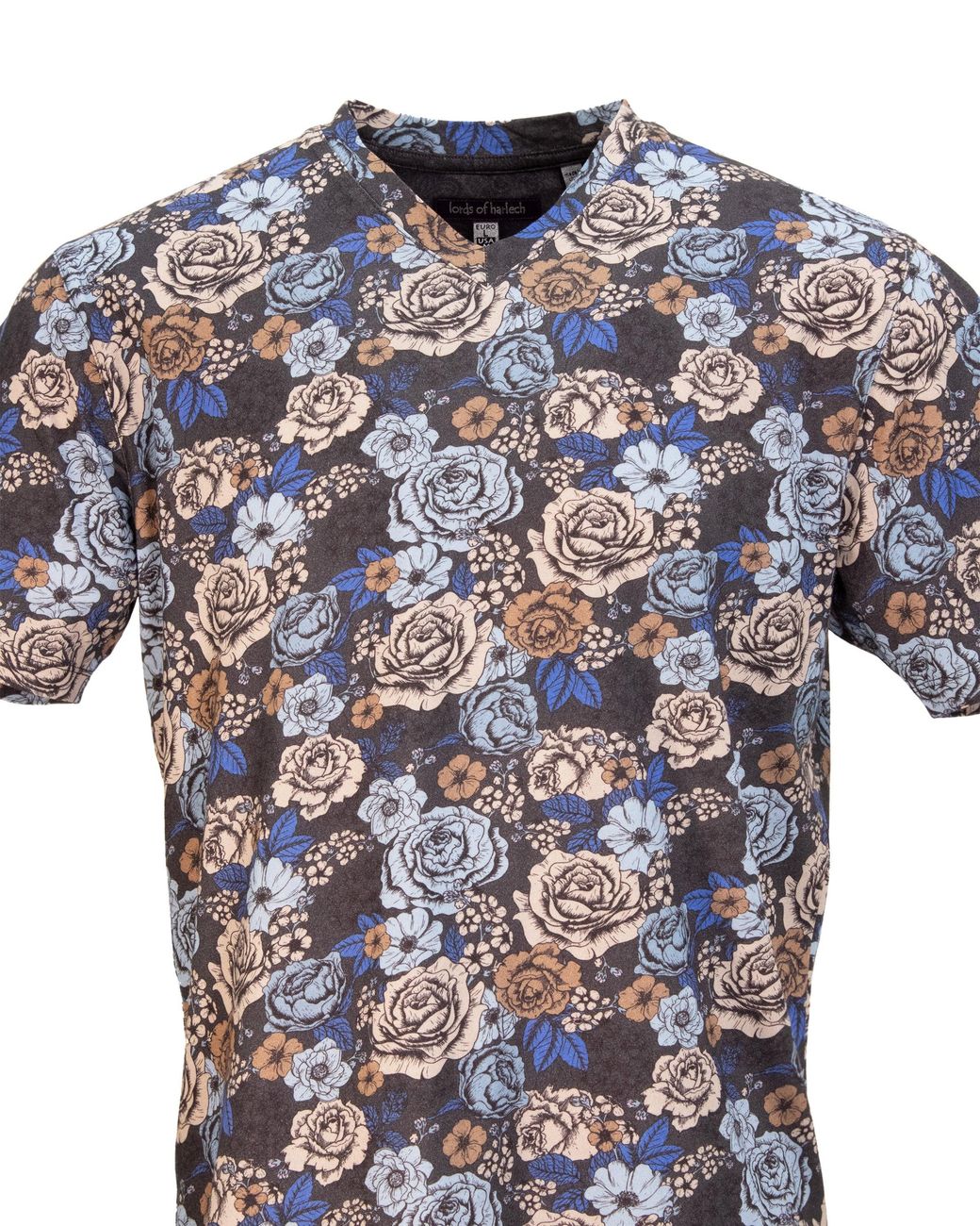 Lords of Harlech Blue Maze Everything Roses V-neck Tee In Coal for men
