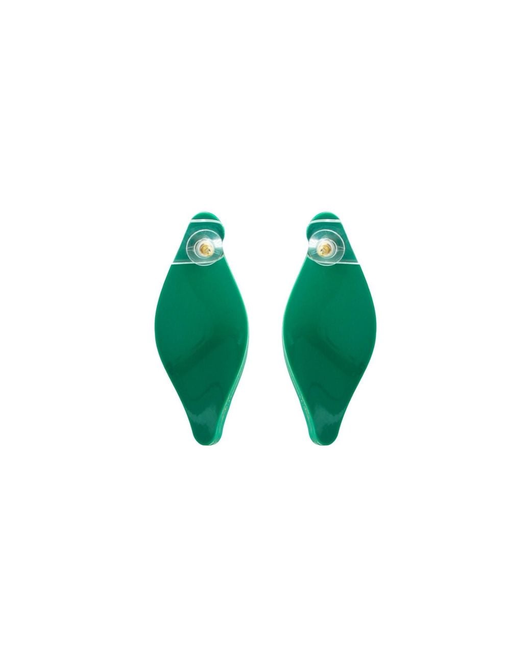 Gissa Bicalho Green Handmade Acrylic Earring Embroidered Leaf