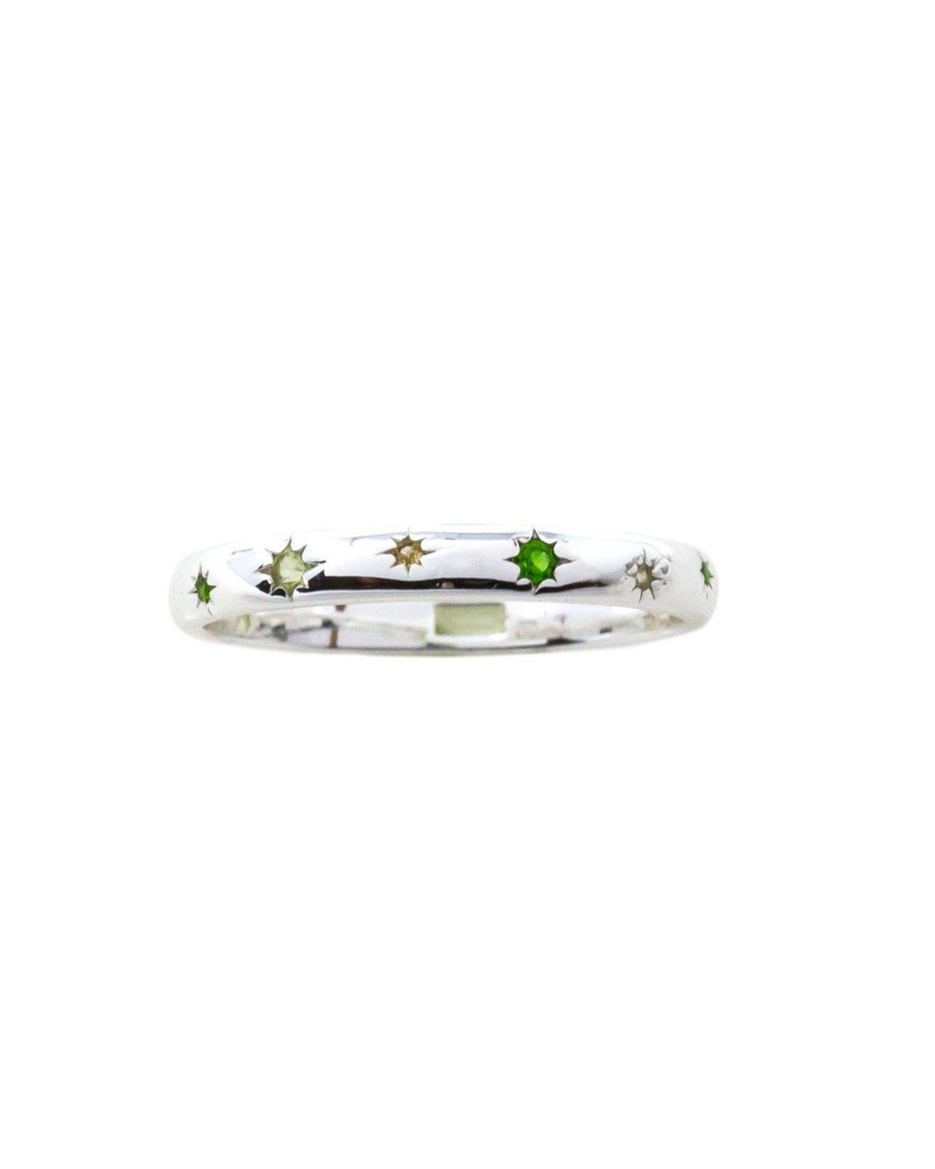 NASI SILVER Green Scatter Band Both Sides Now Ring Earth Edition Star Ring