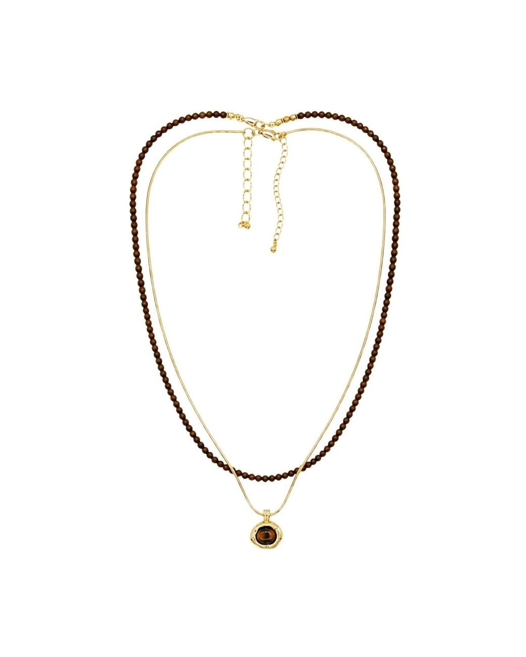 Uchi and Soto Metallic Nekomeishi Tiger's Eye Beads & Chain Pendant