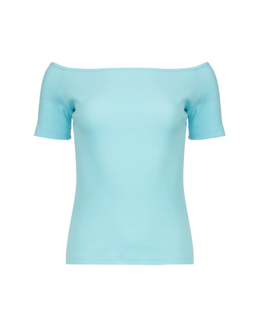 Conquista Blue Ribbed Cotton Off-Shoulder Top