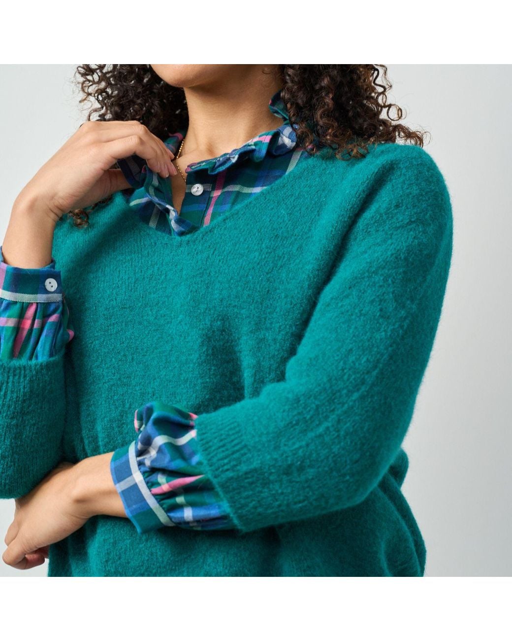 Luella Fashion Green Valentina Short Sleeve V-Neck Alpaca Knit Jumper