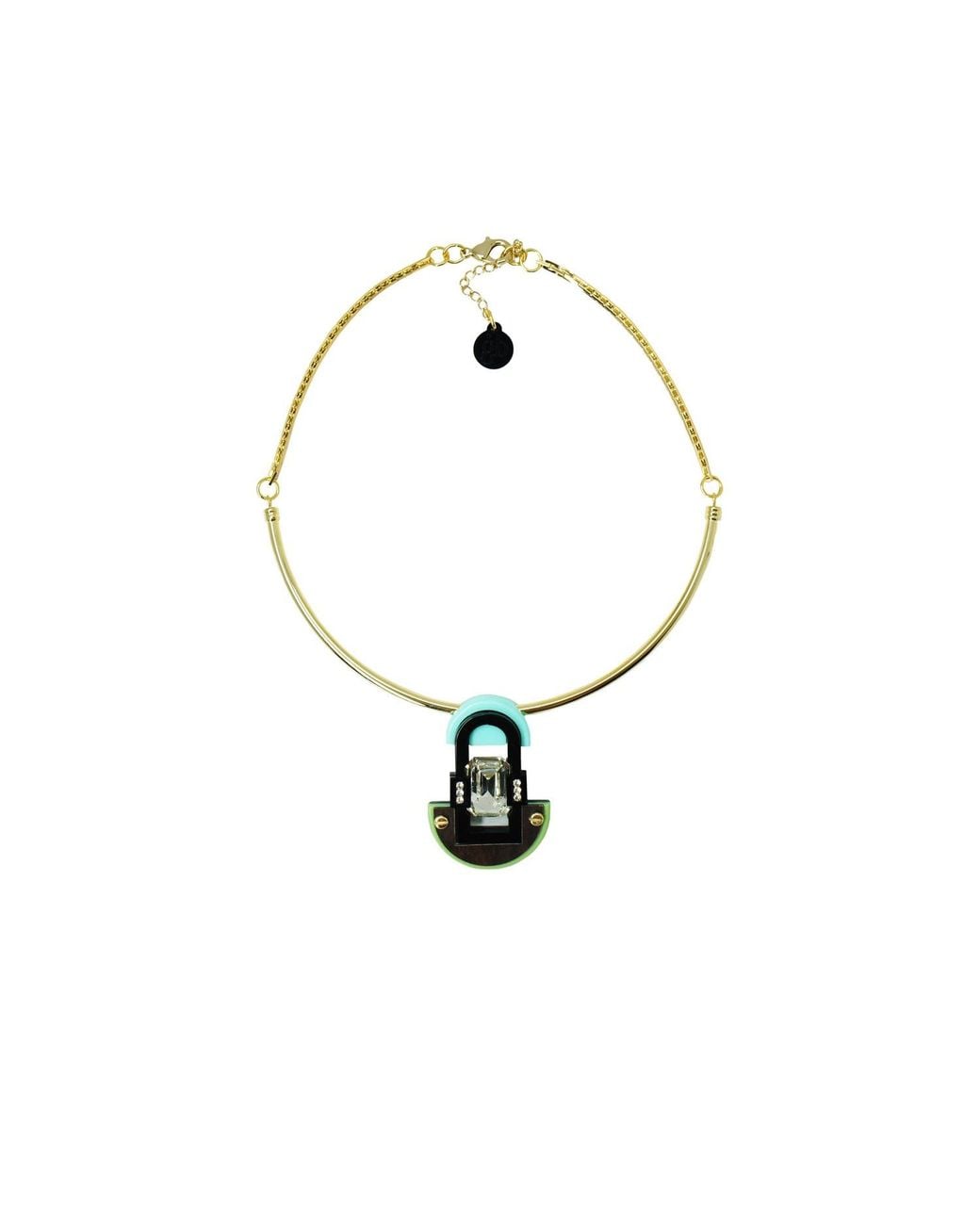 Gissa Bicalho White Handmade Acrylic Necklace Pendant Deco Mirror Rectangular Stone