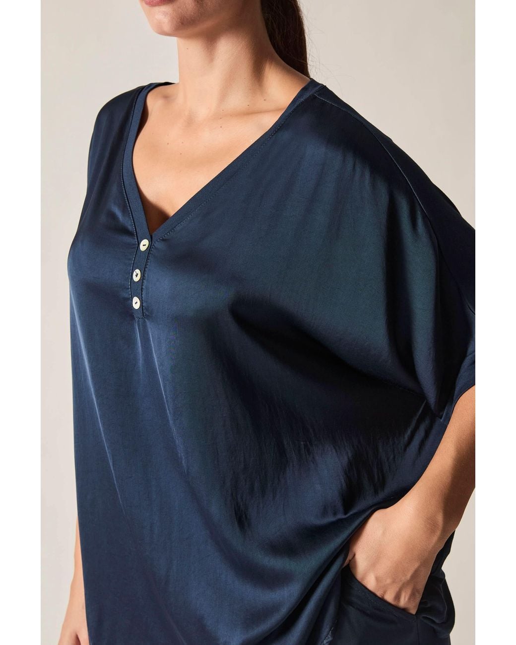 James Lakeland Blue Button Detail Relaxed Fit Top