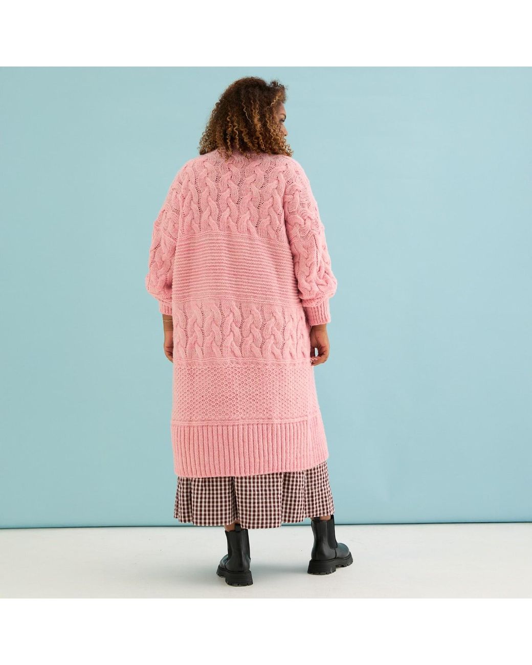 Cara & The Sky Pink Alex Balloon Sleeve Cable Maxi Cardigan