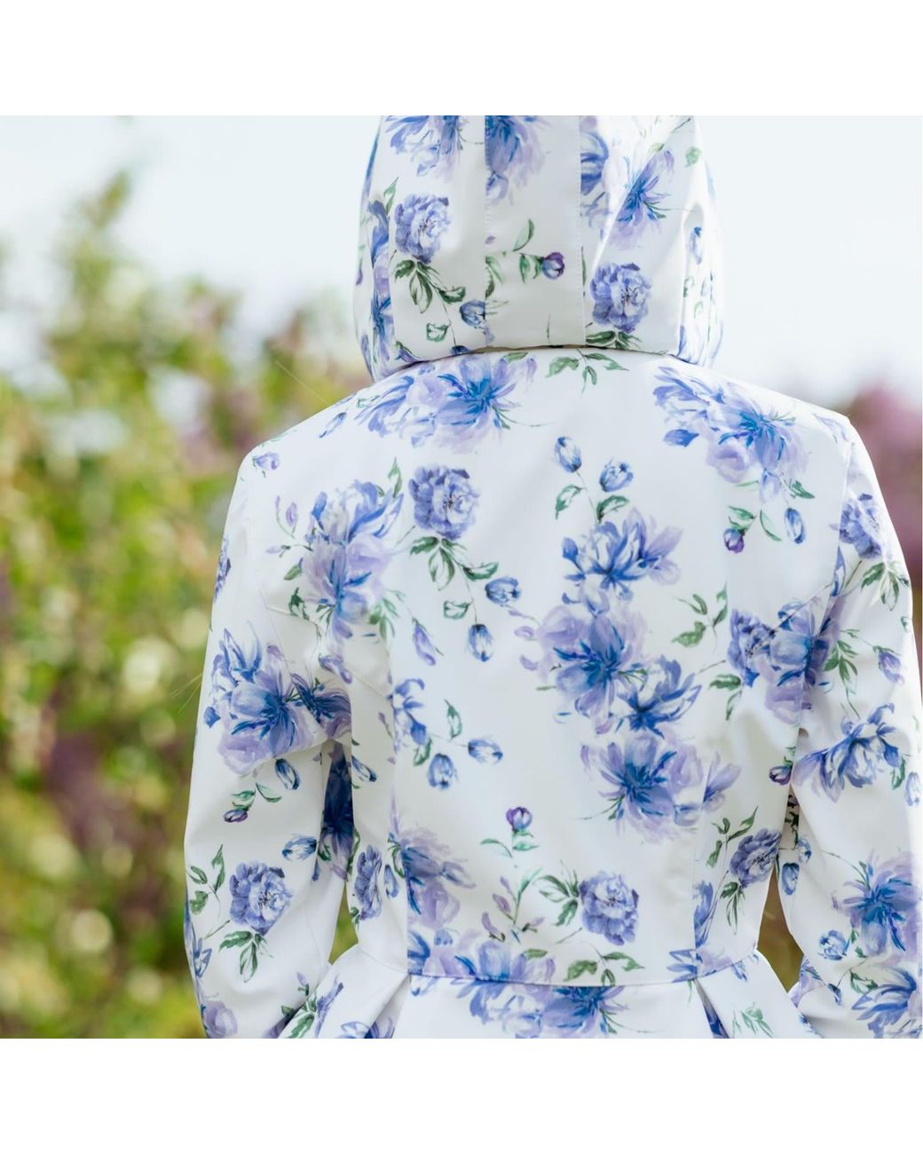 RainSisters Blue Jacket With Detachable Hood And Flower Print Whisper