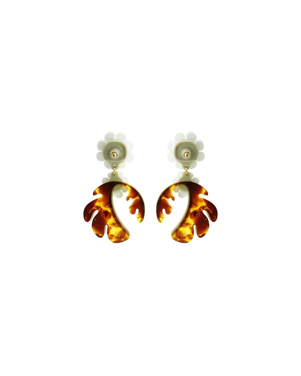 Gissa Bicalho Metallic Neutrals Handmade Acrylic Earring Cosmos Flower Caramel