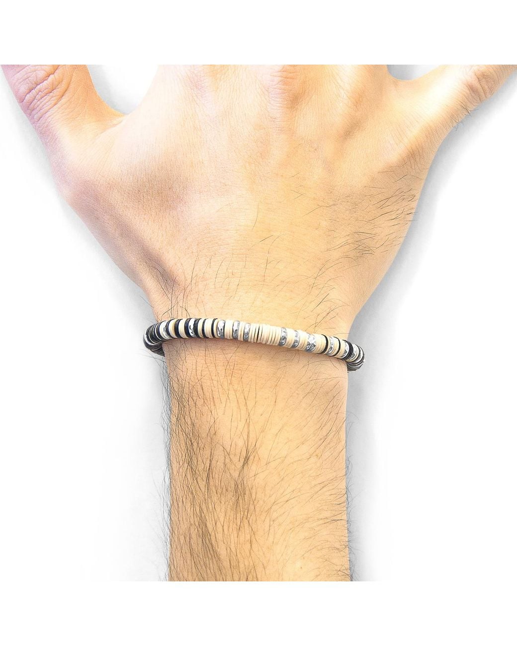 Anchor and Crew Metallic Off-white Kariba Silver & Vinyl Disc Macrame Bracelet for men