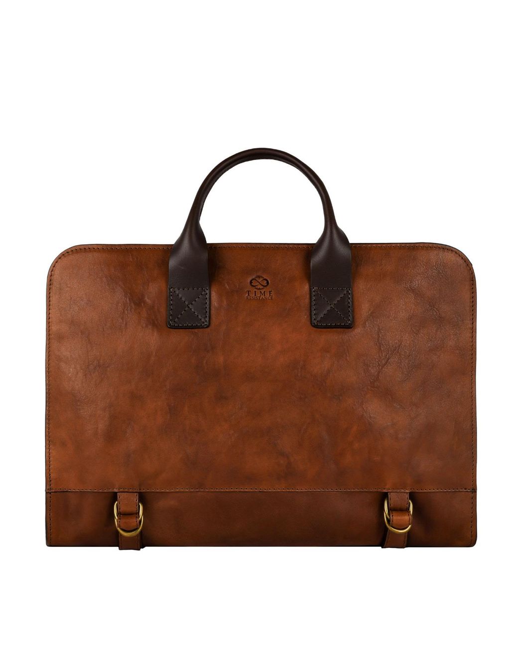 Time Resistance Brown Leather Briefcase Laptop Bag for men