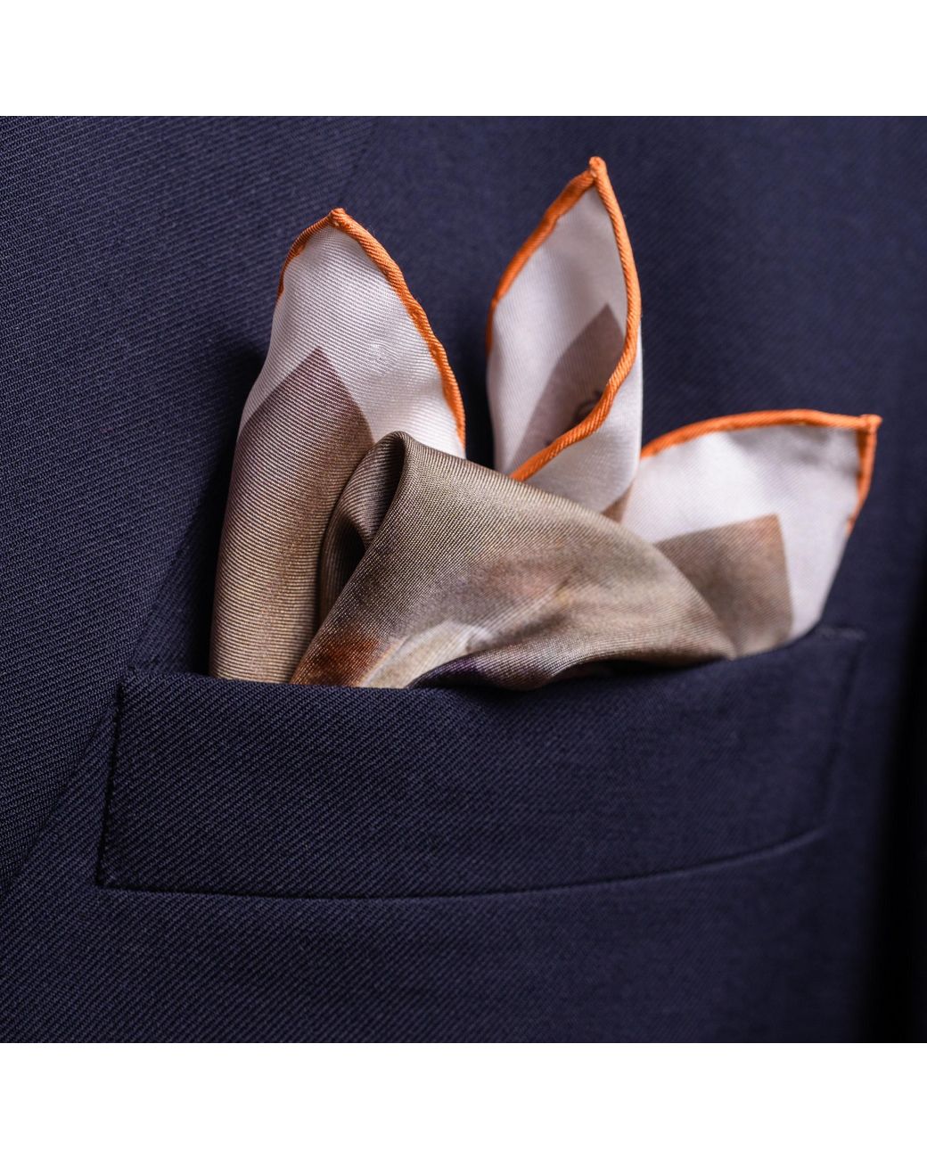 Otway & Orford Brown 'Six! Cricket Silk Pocket Square. Full-Size for men