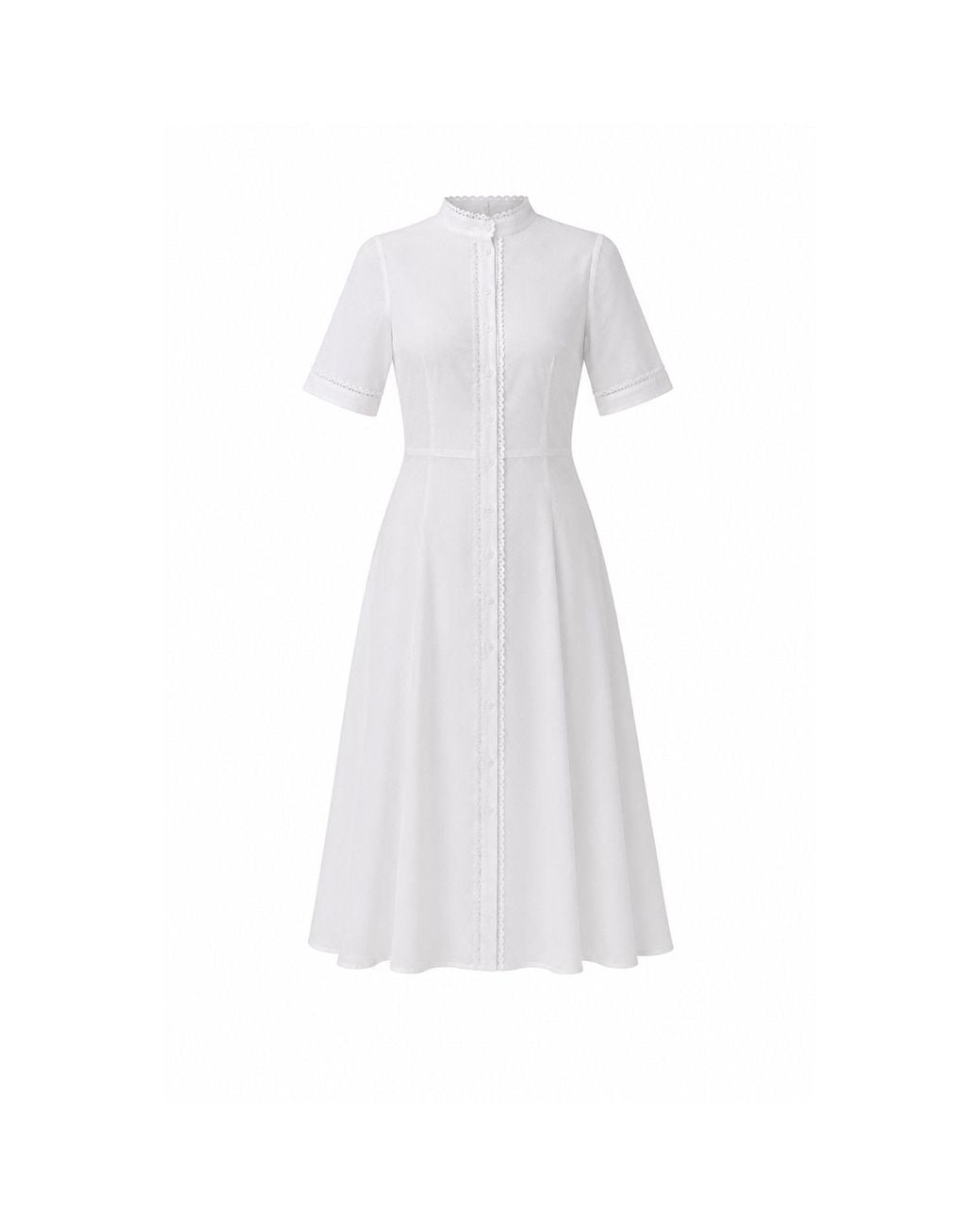 IZABELA MANDOIU Gray Elegant Linen Lace Trim Midi Dress