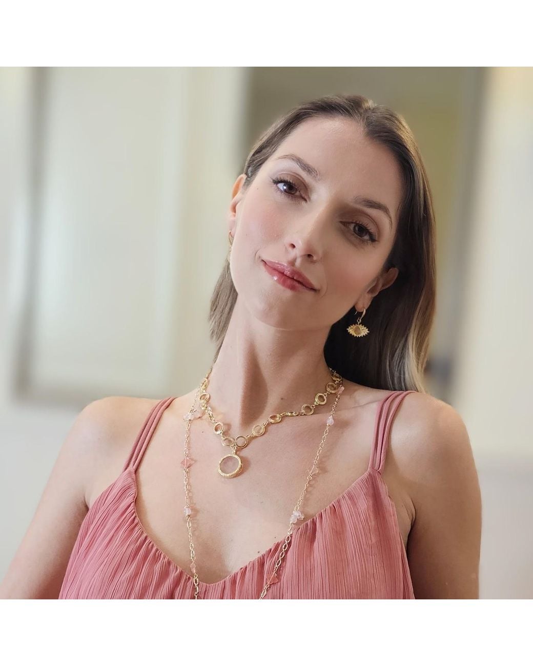 Farra Metallic Evil Eye Adorned Rose Quartz Stone Earrings