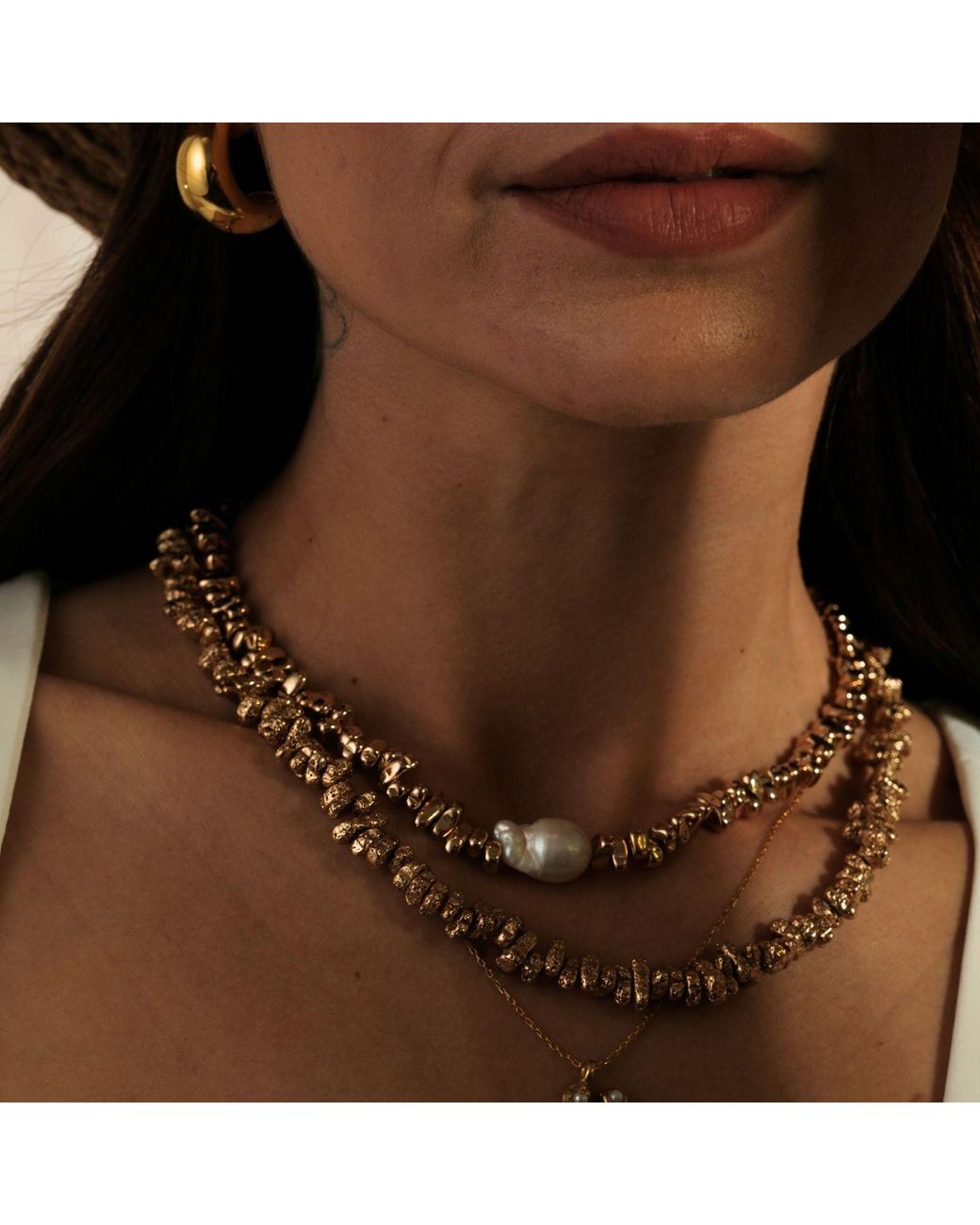 LINYA JEWELLERY Metallic Sirius Baroque Pearl Hematite Stone Necklace