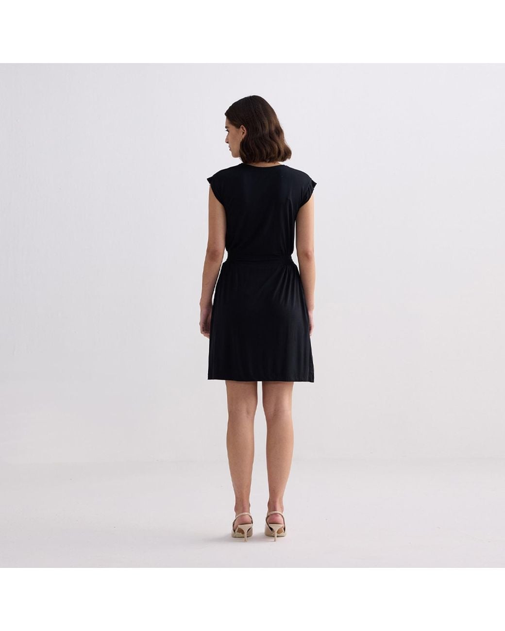 REISTOR Black Short Dress With Smocking Side Detail