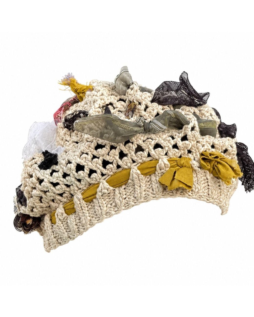 Miro Misljen Metallic Neutrals Driftwood Ribbon Crochet Cap