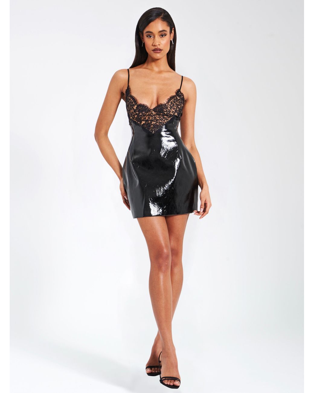 Miss Circle New York Black Shelby Vegan Leather With Lace Mini Dress