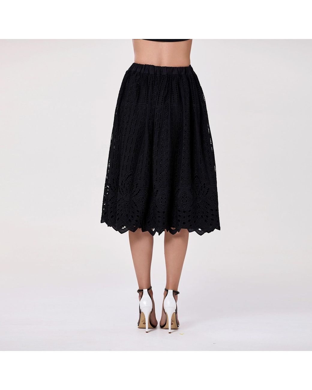 Smart and Joy Black Embroidered Cotton Midi Skirt