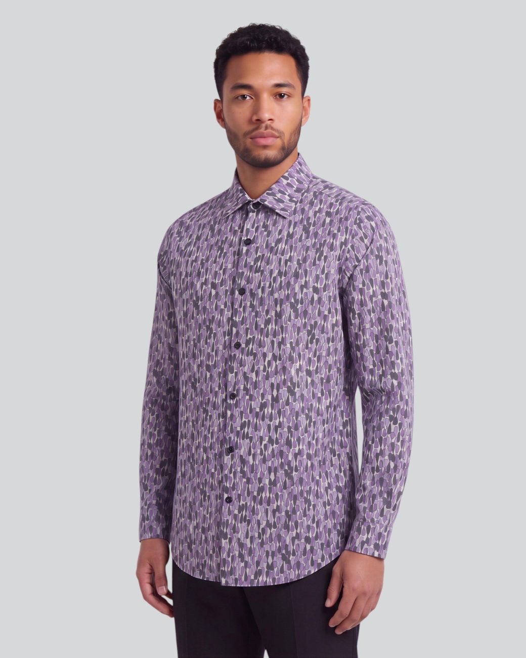 Lords of Harlech Blue Norman Slalom Aubergine Printed Cotton Long-Sleeve Shirt for men