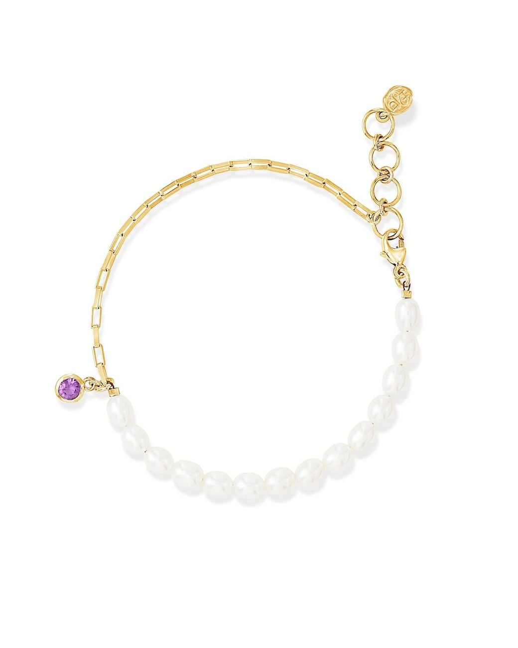Dower & Hall White Luna Pearl & Amethyst Charm Bracelet