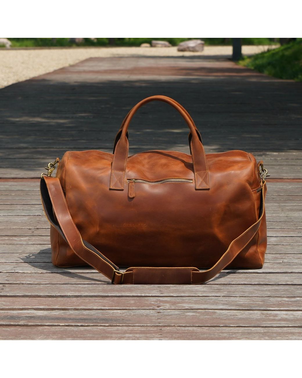 Touri Brown Genuine Leather Weekend Bag for men