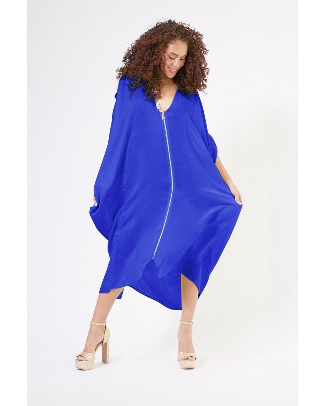 Yomisma Blue She's A Royal Signature Zip Kaftan — Eco-Friendly, Ultra-Soft, Versatile Silhouette