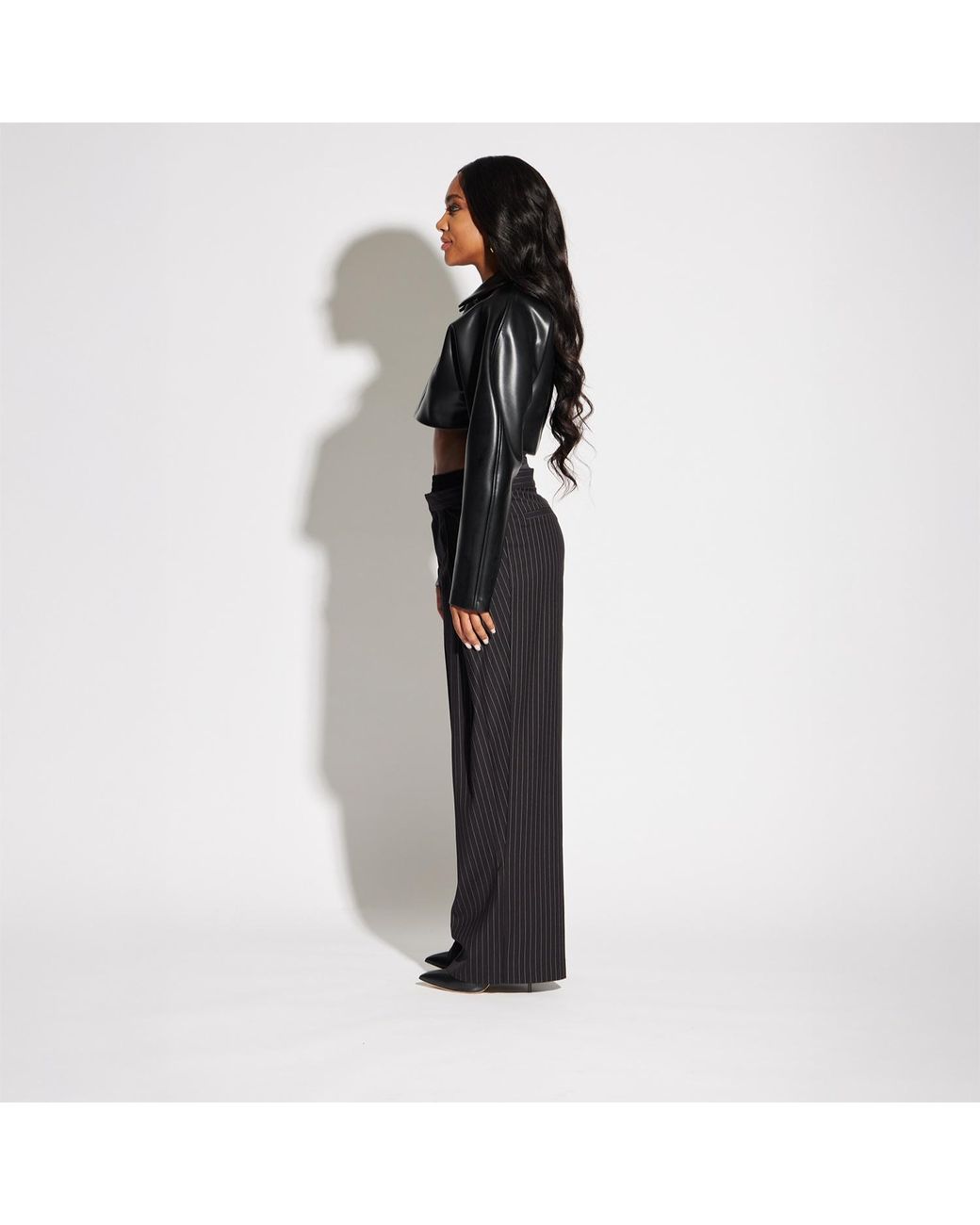 Circular Path Black Crop Vegan Leather Jacket