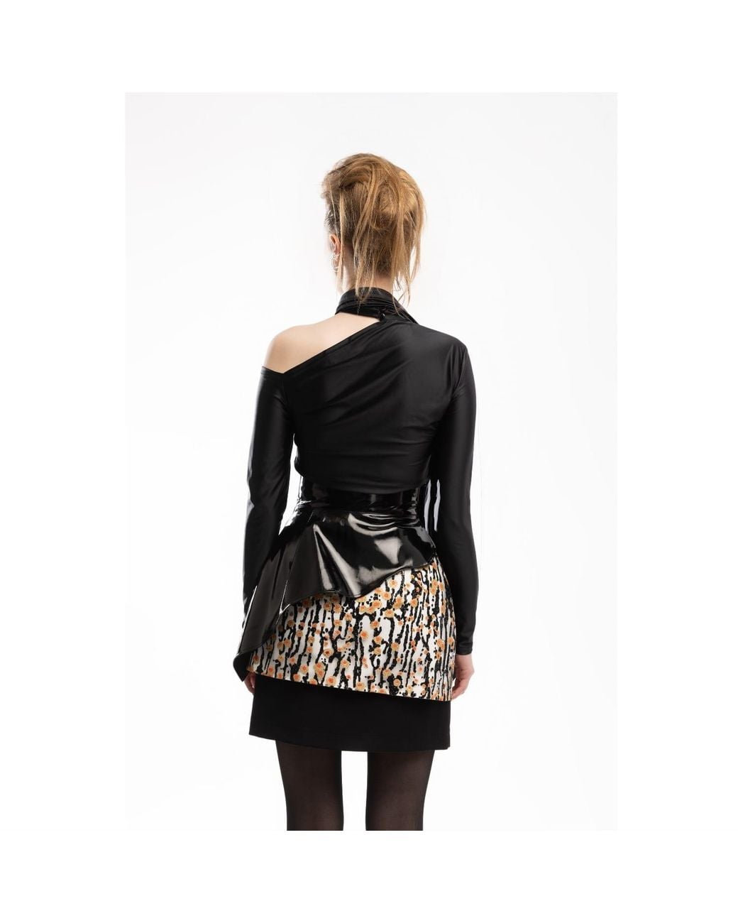 Julia Allert Black High-Waisted Multi-Layered Mini Skirt With Patent Belt