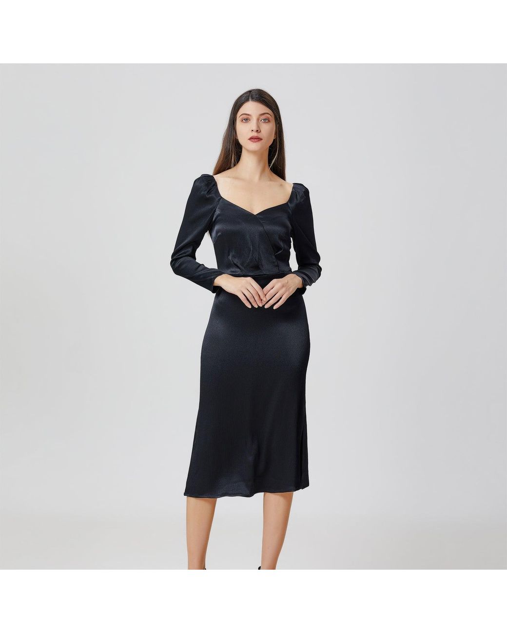 Smart and Joy Black Heart Cleavage Satin Dress