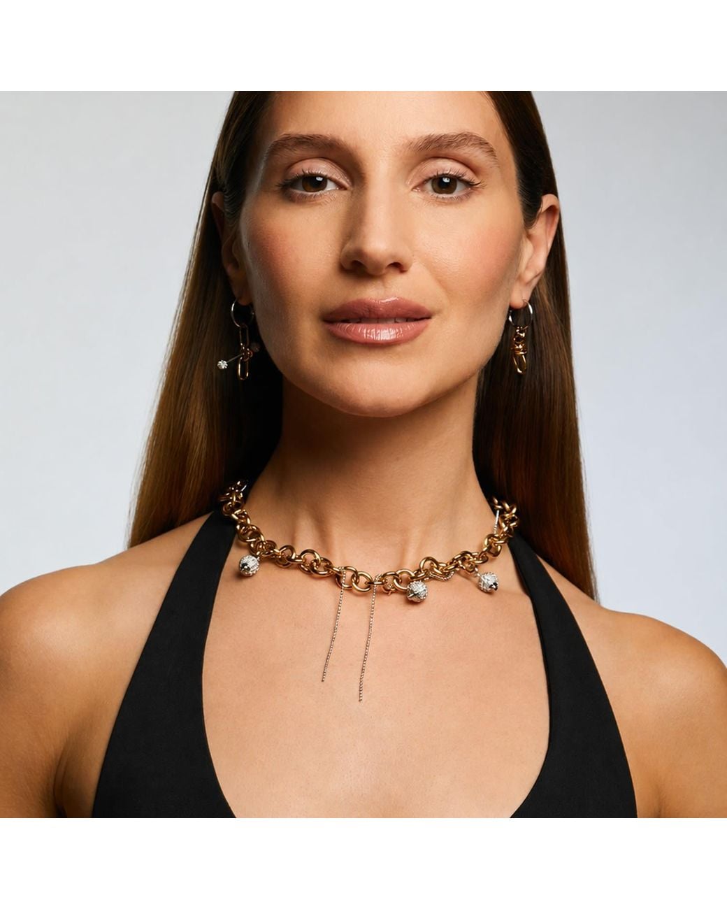 Kirei Metallic Trace Two-Tone Pavé Chain Necklace