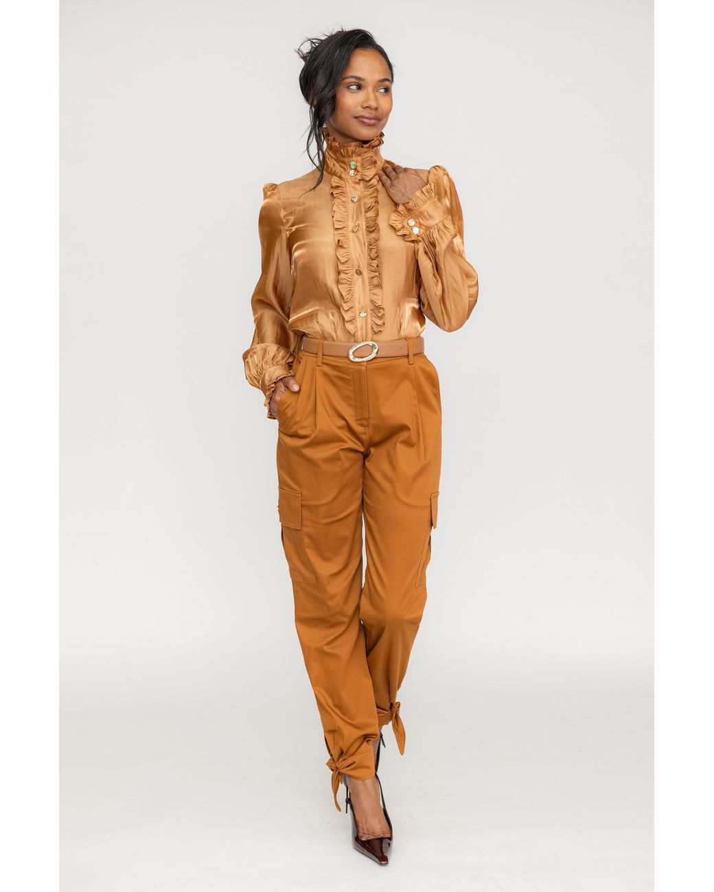 Zetaye Brown Carrington High Neck Blouse