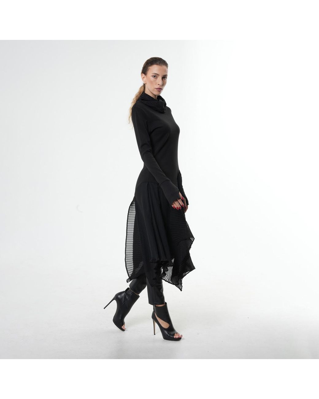 Metamorph Black Long Asymmetrical Chiffon Tunic