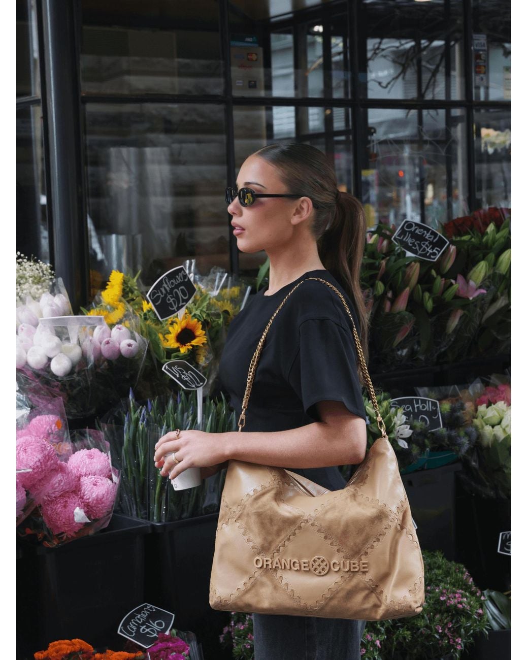 Orange Cube Metallic Metropolitan Crossbody Bag