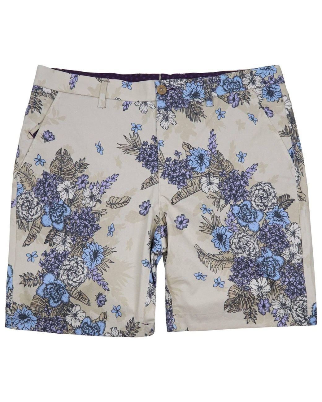 Lords of Harlech Blue Neutrals Clyde Clumped Floral Natural Flat Front Short for men
