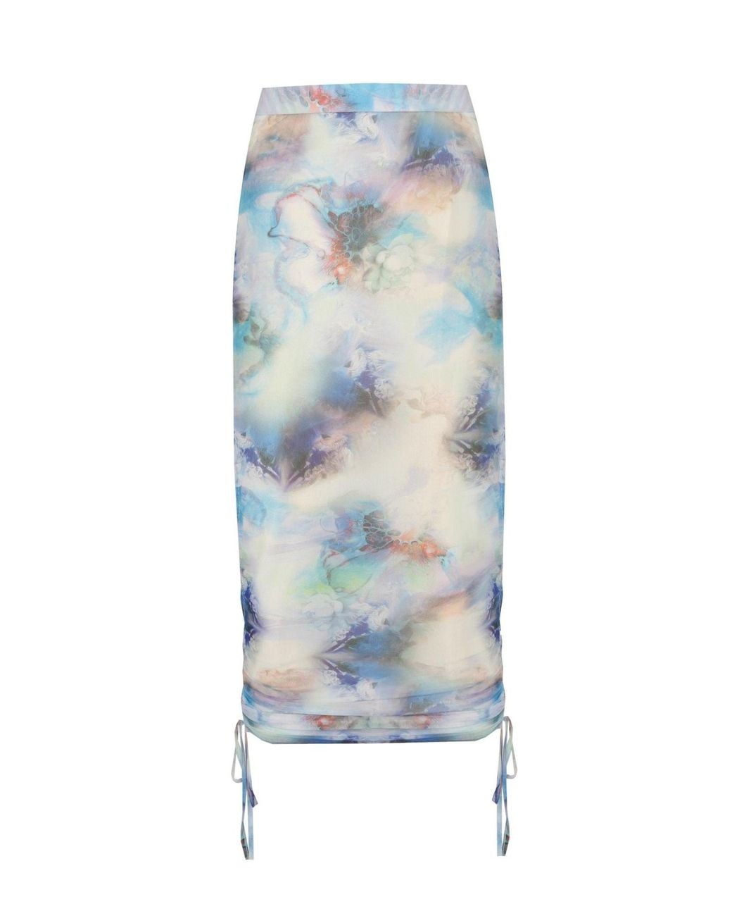 No'design Blue Sheer Midi Skirt With Side Ruched Detail